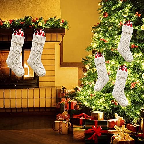 Meias de Natal do SUNYPLAY, 4 PACK 18 polegadas grandes decorações de meias de malha de malha decoração de festa de férias