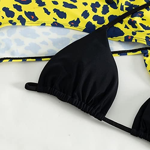 Biquíni de biquíni separado de biquíni separado de três peças feminina feminina feminina de leopardo renda para cima de manga comprida Sun Thong Summer