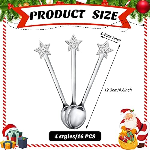 Skyley 32 peças Conjunto de colher de Natal Criando a sobremesa de sopa de chá de chá de aço inoxidável criativo para bebida mistura de milk -shake, 4 estilos, prata, 12,3 cm*2,4 cm