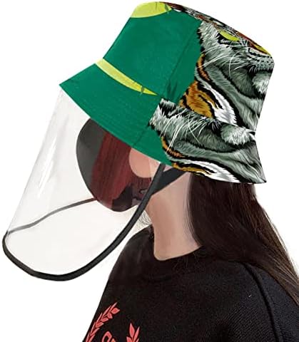 Chapéu de proteção para adultos com escudo facial, chapéu de pescador anti -sun tap, animal pintando pintura vintage tigre mãe e bebê