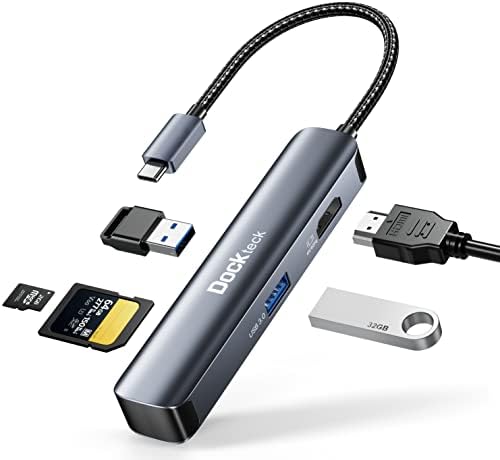 Adaptador multitor do hub USB C. Cubo de dongle USB -C com 4K 60Hz HDMI, USB 3.0 Dados 5Gbps, SD/Micro SD Card Reader, Hub Tipo C
