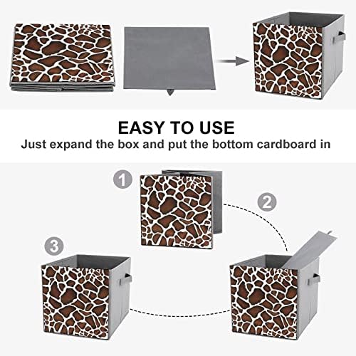 Nudquio giraffe selvagem pele de animal dobrável caixas de armazenamento caixas colapsíveis cubo de tecido organizador simples com alças para casas de casa brinquedos livros de 10 x 10 polegadas