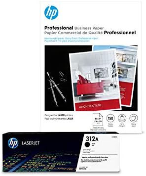HP 312A Black Toner + HP Brochure Paper, brilhante, laser, 8,5 x 11, 150 folhas, profissional