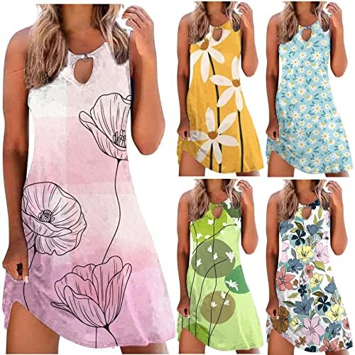 Ticcoy Women Women Casual Summer Dress Tank Tank Tank sem mangas Hollow Out Sexy Loose Beach Knee Knee Allumin Mini