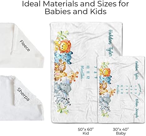 MDPrints personalizados Twin Milestone Blanket, Cobertores de bebê mensais personalizados com nome para meninos e meninas, 30x40