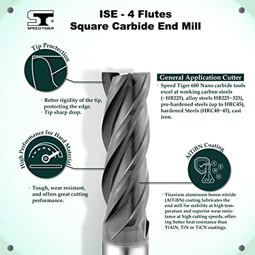 Speed ​​Tiger Ise Carbide Square Fin Mill - Micro Grain Carboid Final Mill para aços de liga/aços endurecidos - 4 flauta