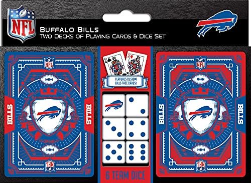Dia do jogo do jogo - NFL Buffalo Bills 2 -Pack Playing Cards & Dice Pack - Oficialmente licenciado para adultos e família