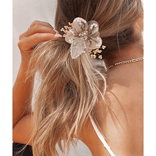 Brinie Flower Hair Scrunchies Pearl Hair Hair Bandas elásticas Bandas