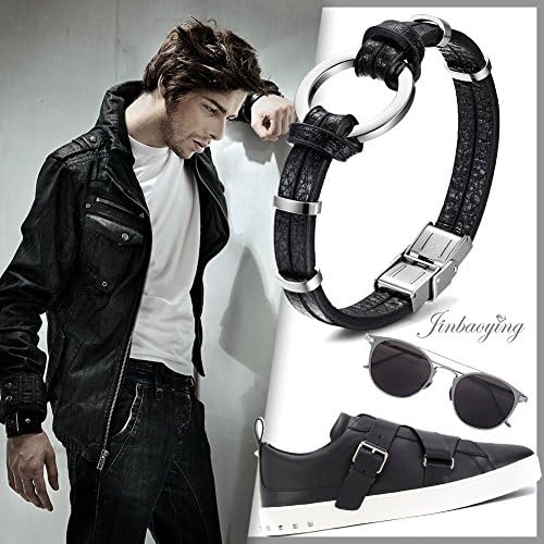 Pulseira masculina Jinbaoying Bracelets de couro trançado genuíno preto com aço inoxidável e pulseira magnética pulseira pulseira