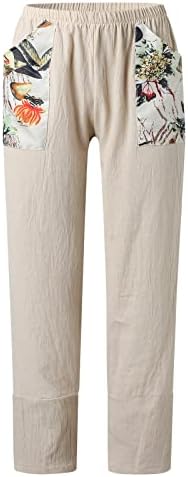 Calças de linho de algodão feminino, conforto casual de praia de ioga de perna larga Palazzo boho calça de lounge