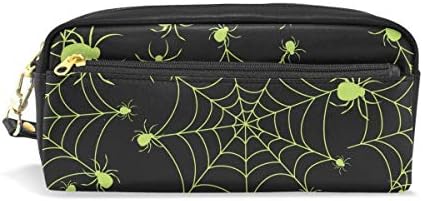 Caso de lápis de caneta colourlife Halloween verde aranha -aranha de couro com zíper de zíper para bolsa de maquiagem de maquiagem