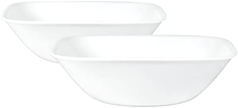 CORELLE VITRELLE 1-QT Tigela, tigela grande de porção, vidro triplo, rachaduras e chips, bandejas de porção quadrada, brancos