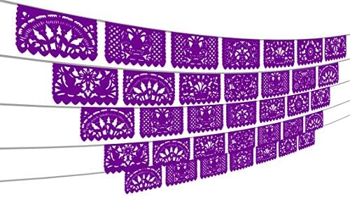 Bandeiras de Picado de Papel Purple 5 PK, 60 pés de papel de papel de seda roxa de comprimento, decorações de bandeira mexicana para casamentos, quinceaneras, aniversários, suprimentos para festas de festa, WS2010