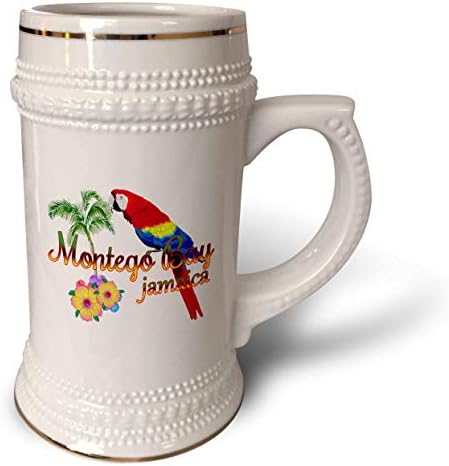 3drose Island Sovenir em cores jamaicanas para Montego Bay, Jamaica. - Stein Canecte, 18oz, 22oz, branco