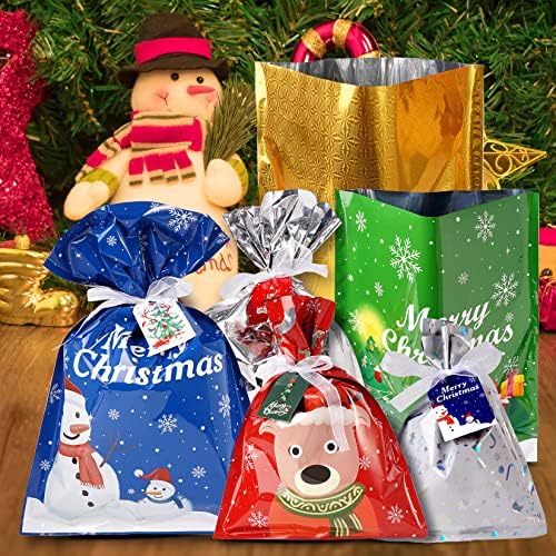 Crweety Christmas Presente Sacos para Candy, 6 tamanhos e estilos sacolas de Natal com 36 tags para festas de embrulho para