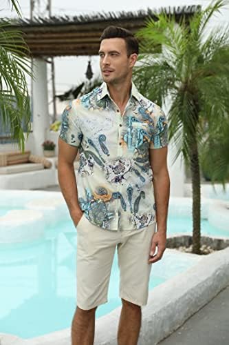 Kepokasn algodão havaiano camisa floral para homens de manga curta camisetas casuais camisa de praia de verão