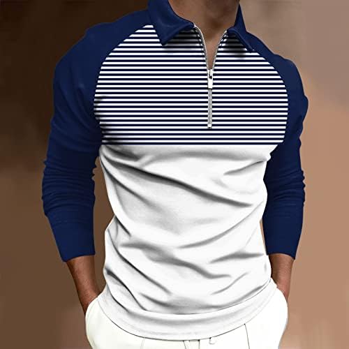 Wocachi 2022 Camisas de pólo para homens, zíper para cima Manga longa colorido bloco de retalhos de golfe tops casuais camisa de