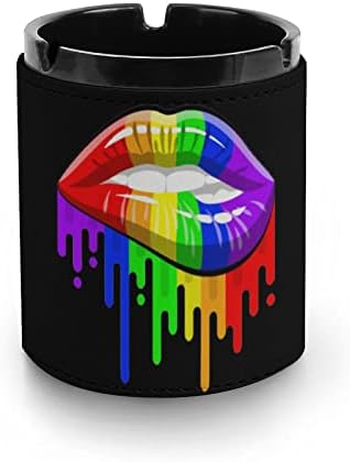 LGBT Orgulho gay Rainbow Lips Cigarette Chestray PU Leather Cinza Bandeja de Fumador para Decoração de Desktop de