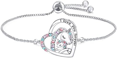 Luckilemon I Love You Forever Unicorn-Bracelet para meninas Crystal Heart Bangle Ajusta Jóias Presente de aniversário Presentes