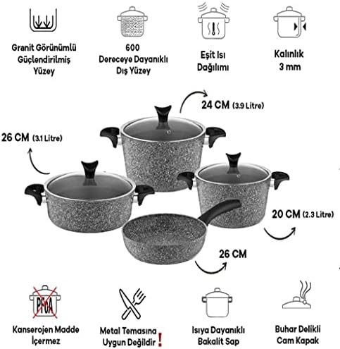 Yfqhdd 7 peças de utensílios de granito conjunto de utensílios de cozinha cinza