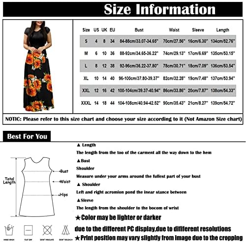 Moda feminina Tripulação impressa pescoço de manga curta Arte da cintura longa vintage Floral maxi vestido de praia para