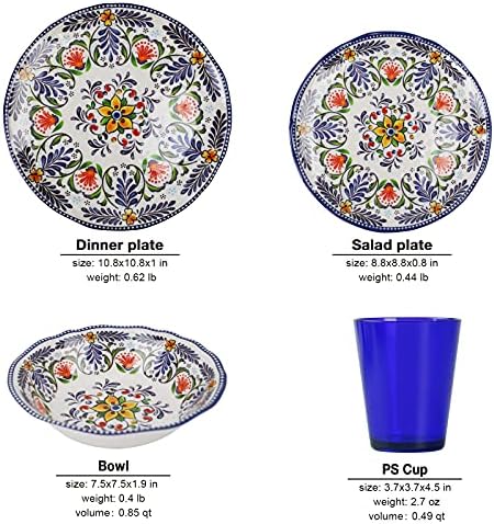 Melamine Dinnerware Set para 4-16 PCs: Placos de acampamento com pratos, pratos de salada, xícaras e tigelas.