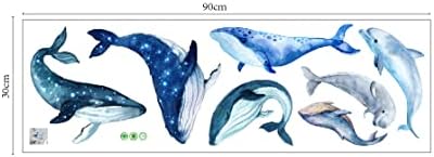 Gigante 5 conjuntos de decalques de parede de baleia azul e 2 sets pulando adesivos de parede de golfinhos azuis descascam
