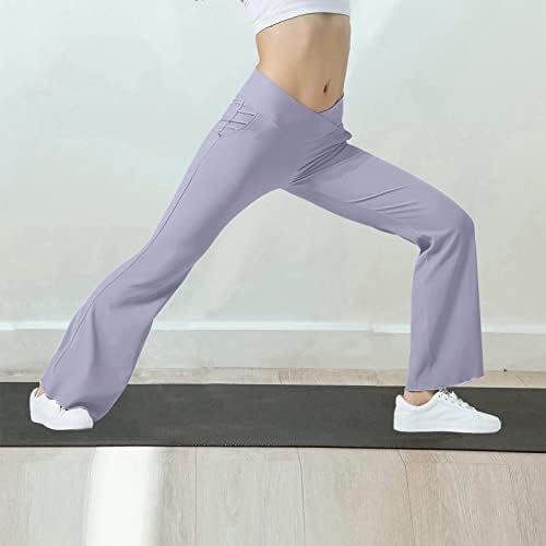Calças de ioga para mulheres, perneiras de crossover com lapidação de barriga e perna larga
