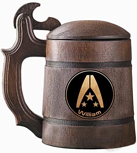 Mass Effect Systems Alliance Caneca de cerveja. Caneca de cerveja de madeira personalizada com tampa. Caneca para jogadores.