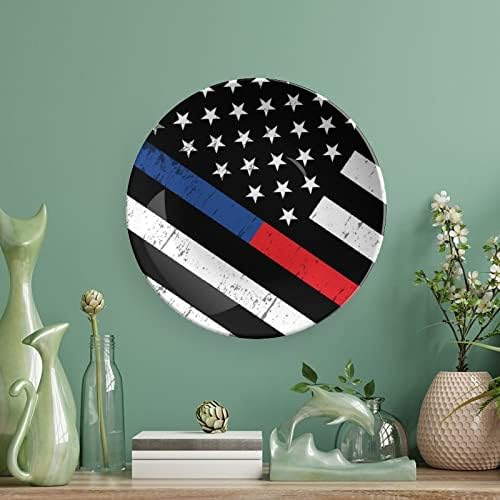 Polícia e bombeiro American Flag Cerâmica Decorativa Placa com exibição Pendurado Gifts festivos para casamentos de aniversário