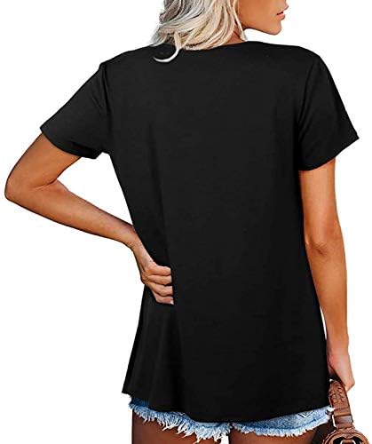 Tampas plásticas femininas Tampas de verão casual solto liso de manga curta camisetas com bolso de peito Túnicas legais confortáveis