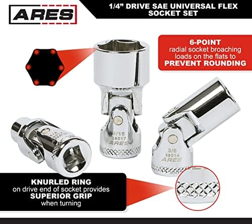 Ares 39014-7 peças de 1/4 polegada SAE Universal Flex Socket Set-soquetes de 6 pontos de 3/16 polegadas a 9/16 polegadas-Projeto Flex