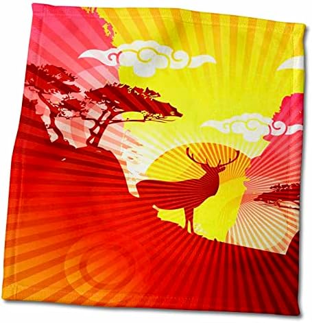 Impressão 3drose de veado em paisagem amarela vermelha surreal - toalhas