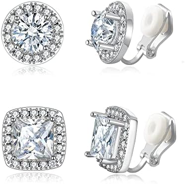 Ever Faith Wedding Stud Gurings for Women, Brilhante Brilhante Quadrado Corte Cut Cut Cubic Brincos de Halo