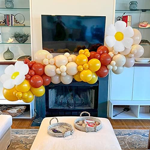 SUGOITI DAISY BALLOONS Spring Balloons Kit Arch Kit laranja Red Amarelo Flor de creme 113pcs Balão de látex para chá de chá de bebê decoração de jardim decoração Festa de aniversário infantil