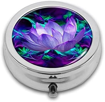 Udoosun Purple Lotus Flor Pill Box Caixa de comprimidos de medicina de três compartimentos, organizador de comprimido portátil