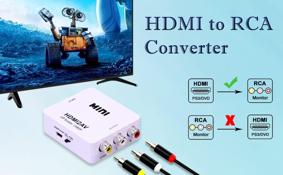 Mingbao HDMI para RCA, HDMI para AV, 1080p HDMI a 3RCA CVBS Composite Video Audio Converter Adaptor suporta PAL/NTSC para Fire TV Stick, Roku, Chromecast, TV, PC, Laptop, HDTV, DVD