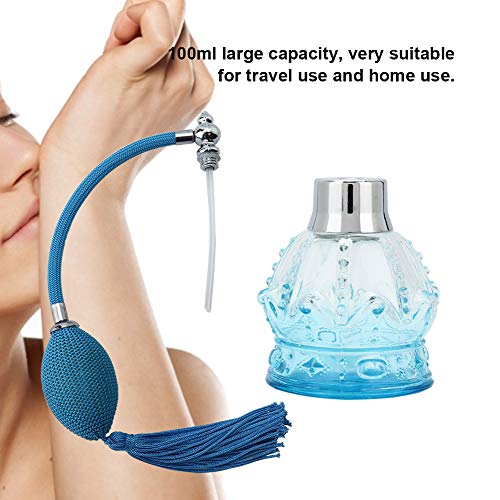 Garrafa de perfume de vidro recarregável frasco de spray de spray em estilo de perfume vintage com borla 80 ml azul