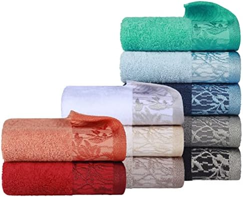 Superior algodão 500 gsm 6 peças Conjunto de toalhas Jacquard Floral Jacquard Dobby Borda, banheiro decorativo rápido seco, toalhas de rosto, toalhas de mão, toalhas de banho, cinza