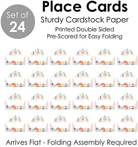 Big Dot of Happiness, vamos ser fadas - Fairy Garden Birthday Birthday Buffet Card - Configuração da tabela Nome de lugar Cartões - Conjunto de 24