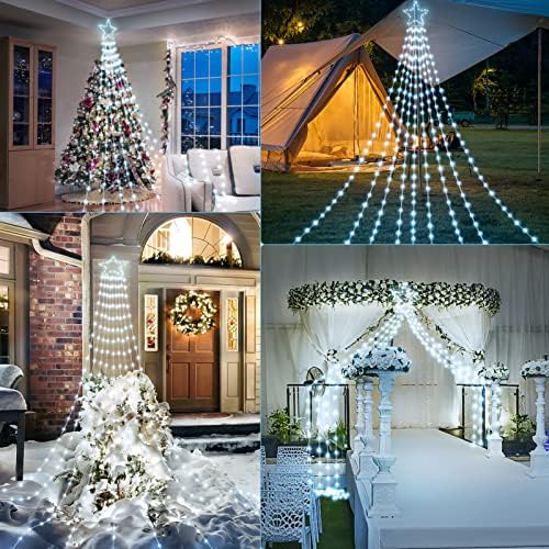 Decoração ao ar livre Luzes de Natal de Natal Cachoeira Estrela, 352 LEDs 11,5 pés Luzes de cordas à prova d'água ao ar livre com lâmpadas de estrela, 8 modos de iluminação Luzes de cascata para decoração de árvores, férias, casamento, presente.