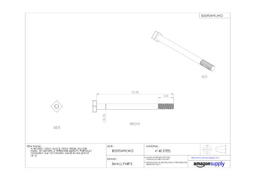 Te-Co 46666 Óxido preto 4140 T-Bolt de aço, 3/4 -10 TPI, 2 Comprimento da linha, 8 Comprimento, 1-5/16 x 1-5/16 x 17/32