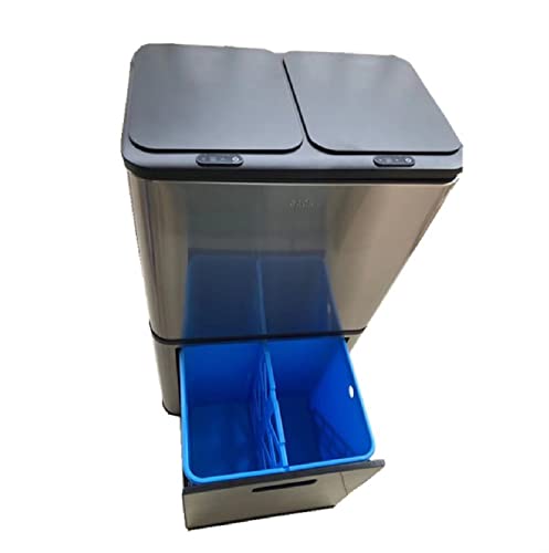 Latas de lixo ataay lixo pode ser inteligente sensor lixo lixo em pé de duas camadas lixo de lixo de cozinha com tampa de aço inoxidável lixo retangular lata/38l