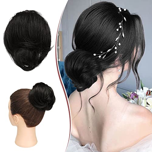 Ruwiss Long Fino e reto, updo bun cabelos humanos reais curtos curtos rabo de cavalo elegante peças de cabelo pão de cabelo