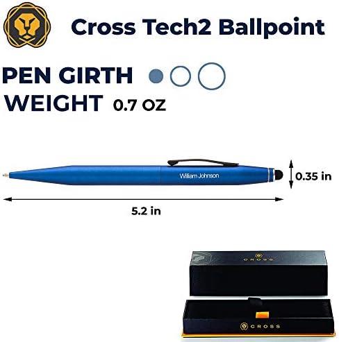 Caneta cruzada gravada | Pen de caneta de caneta azul metálica Cross Tech2 personalizada AT0652-6. Gravura personalizada