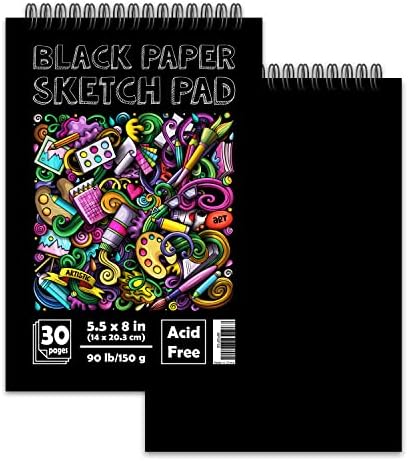 Bloco de esboço de papel preto, caderno de desenho DIY, 5,5 x 8 polegadas, melhor livro de desenho para adultos e crianças,