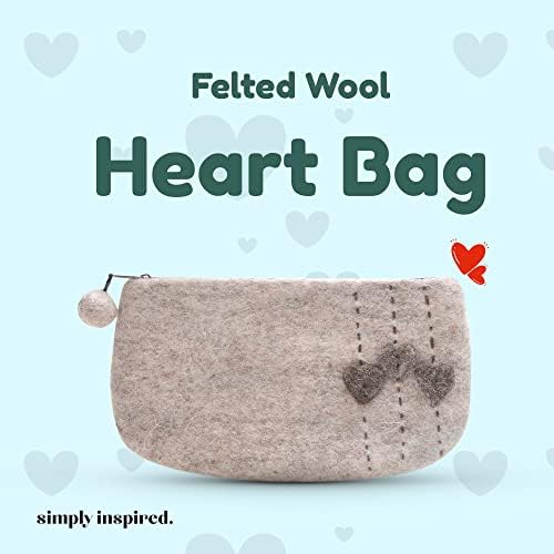 Bolsa de coração cinza claro-Nova Zelândia, lã de feltro de feltro de 8 ”x5”, pequena bolsa de zíper para uso como uma