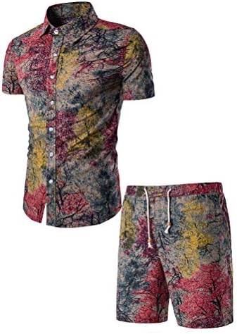 FTCAYANZ MEN FLORAL TRACKSUIT 2 peças Camisa de manga curta e shorts teram roupas havaianas