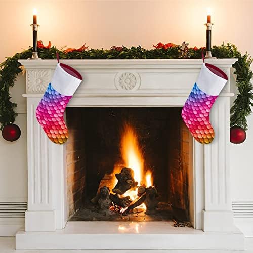 Big linda sereia peixe escala de natal pendurar meias de meia para a decoração de casa de férias de lareira de Natal na árvore