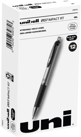 UNIBALL SIGNO 207 IMPACT RT GEL BLACK TINK CENS, canetas a granel 12 pacote com pontos em negrito de 1,0 mm, suprimentos